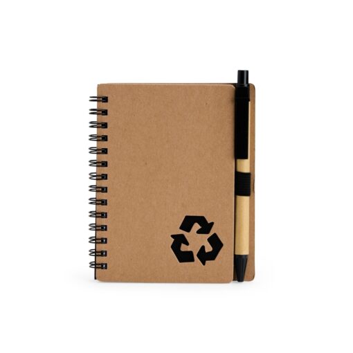 Caderno Personalizado Ecológico Com Caneta - bege com detalhes em preto