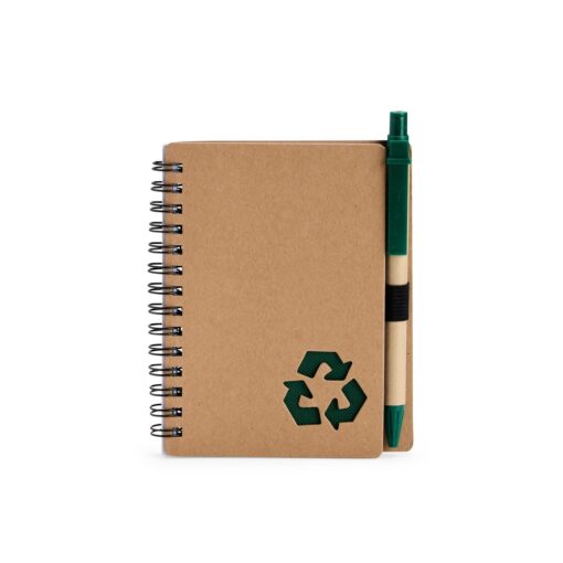 Caderno Com Logo Ecológico Com Caneta - bege com detalhes em verde