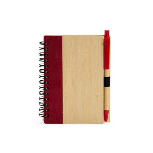 Caderno Personalizado Para Empresas Ecológico Com Caneta - bege com detalhes em vermelho