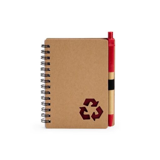 Caderno Promocional Ecológico Com Caneta - bege com detalhes em vermelho