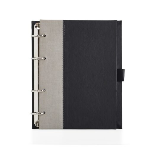 Caderno Com Logo Fichário De Couro Sintético - preto com detalhes em cinza