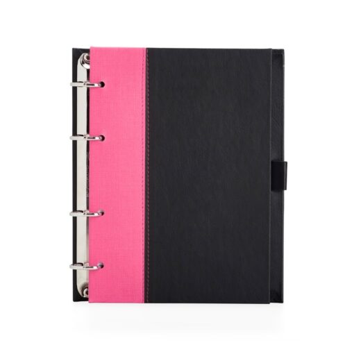 Caderno Personalizado Para Empresas Fichário De Couro Sintético - preto com detalhes em rosa