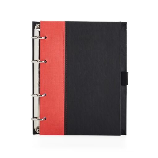 Caderno Para Brindes Fichário De Couro Sintético - preto com detalhes em vermelho