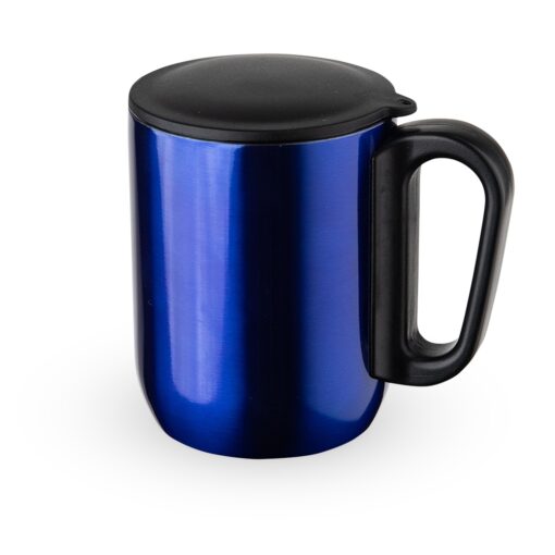 Caneca Personalizada Inox Parede Dupla 230Ml - azul com detalhes em preto