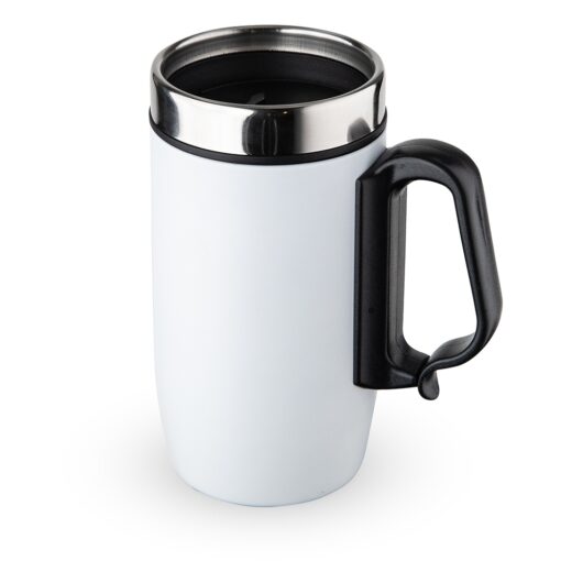 Caneca Para Brindes Inox Parede Dupla 250Ml - branco com detalhes em inox