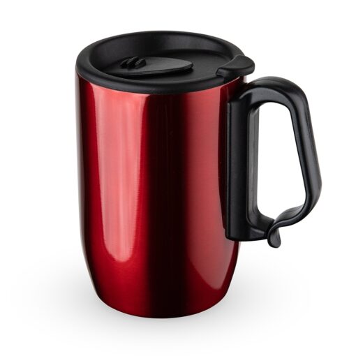 Caneca Com Logo Inox Parede Dupla 350Ml - vermelho com detalhes em preto
