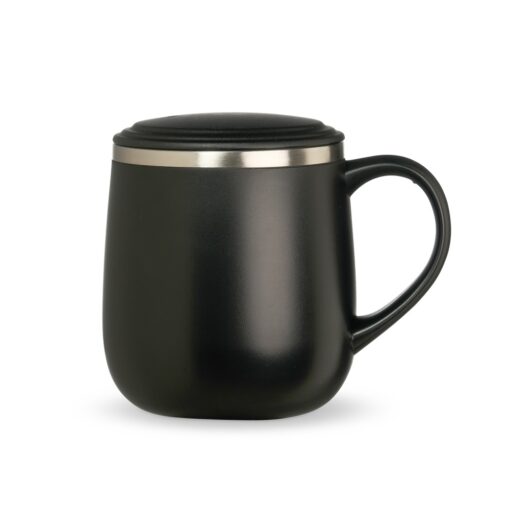 Caneca Para Brindes Parede Dupla 370Ml - preto com detalhes em inox