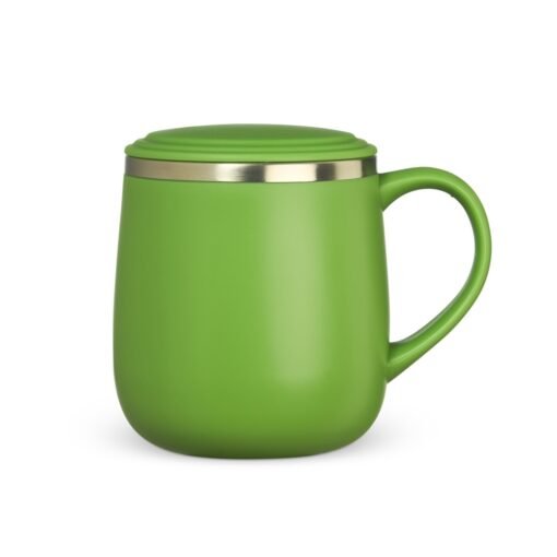 Caneca Personalizada Para Empresas Parede Dupla 370Ml - verde com detalhes em inox