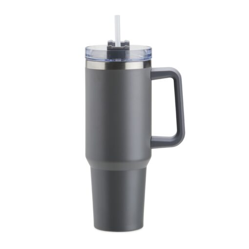 Caneca Promocional Térmica 1,2L - cinza com detalhes em inox
