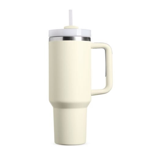 Caneca Promocional Térmica 1,2L - bege com detalhes em inox