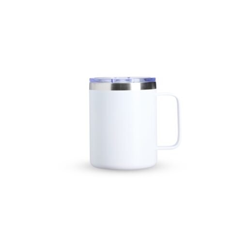 Caneca Personalizada Térmica 350Ml - branco com detalhes em inox