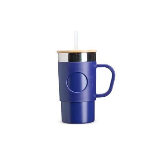 Caneca Promocional Térmica 400Ml - azul com detalhes em inox
