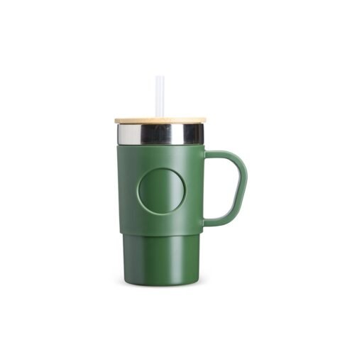 Caneca Com Logo Térmica 400Ml - verde com detalhes em inox