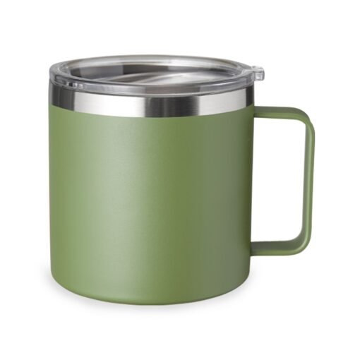 Caneca Promocional Térmica 450Ml - verde com detalhes em inox
