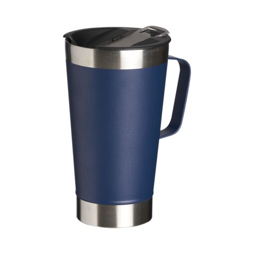 Caneca Para Brindes Térmica 500Ml *Lisa C/ Abridor - azul com detalhes em inox