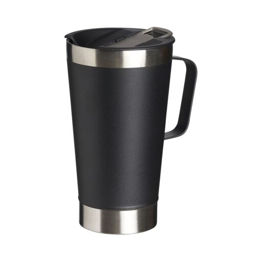 Caneca Personalizada Térmica 500Ml *Lisa C/ Abridor - preto com detalhes em inox