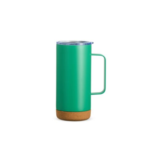 Caneca Para Brindes Térmica Com Cortiça De 500Ml - verde com detalhes em bege