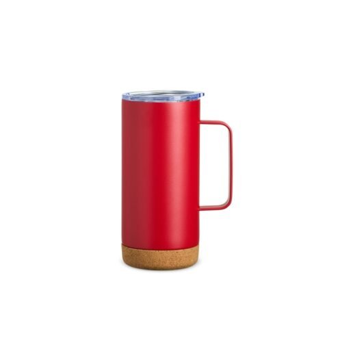 Caneca Com Logo Térmica Com Cortiça De 500Ml - vermelho com detalhes em bege