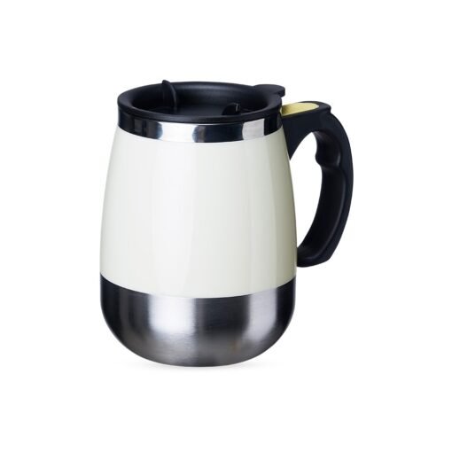 Caneca Para Brindes Com Misturador 350Ml - branco com detalhes em inox