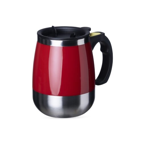Caneca Personalizada Para Empresas Com Misturador 350Ml - vermelho com detalhes em inox