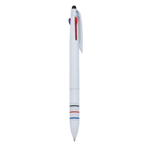 Caneta Personalizada Plástica C/ 3 Cores E Ponta Touch na cor branco
