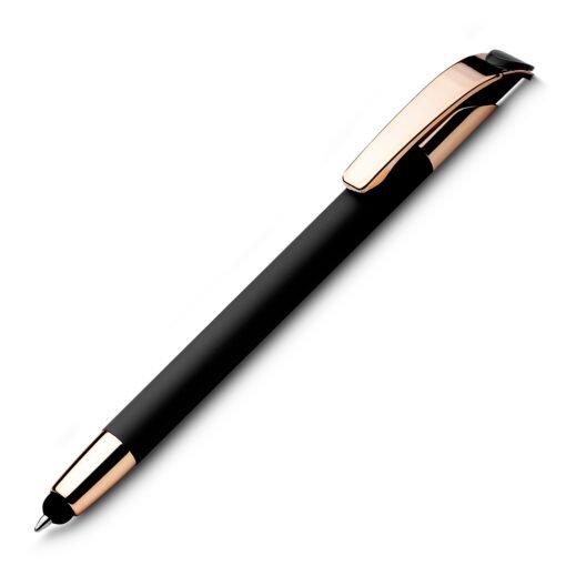 Caneta Com Logo Alumínio Touch Screen - preto com detalhes em prata