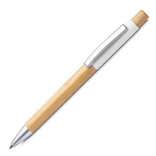 Caneta Personalizada Alumínio E Bambu na cor branco