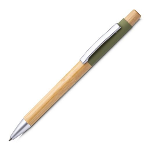Caneta Com Logo Alumínio E Bambu na cor verde