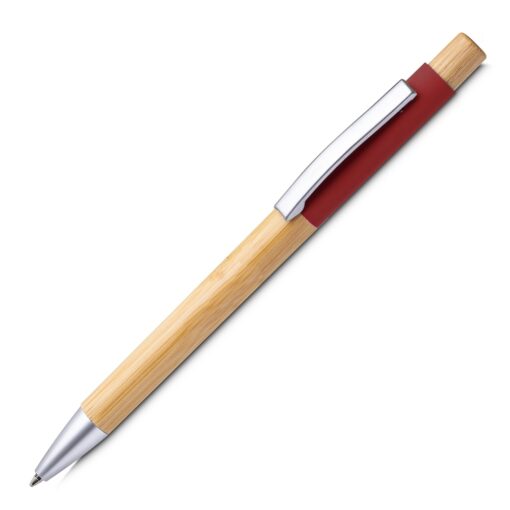 Caneta Personalizada Para Empresas Alumínio E Bambu na cor vermelho