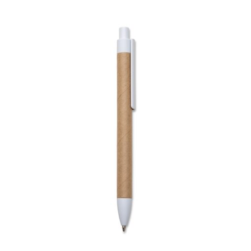 Caneta Com Logo Eco. C/ Det. Plástico na cor branco