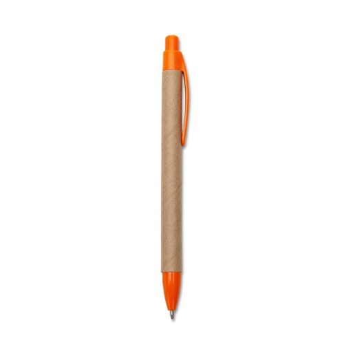 Caneta Personalizada Ecológica Det. Plástico - bege com detalhes em laranja