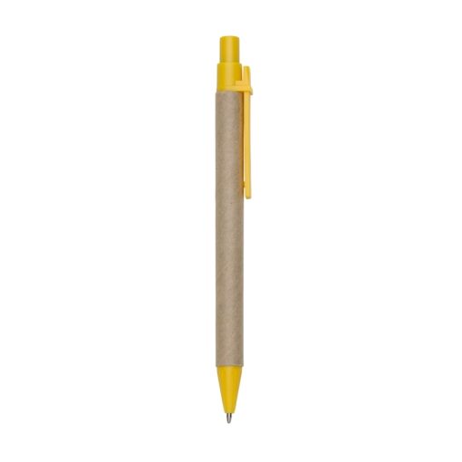 Caneta Personalizada Ecológica C/ Clip Plástico - bege com detalhes em amarelo