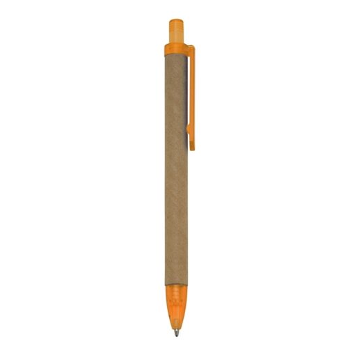 Caneta Personalizada Para Empresas Ecológica - kraft com detalhes em laranja