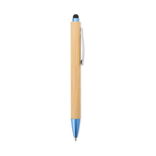 Caneta Para Brindes Ecológica Touch - bambu com detalhes em azul