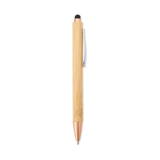 Caneta Com Logo Ecológica Touch - bambu com detalhes em dourado