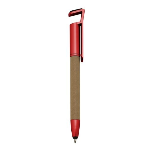 Caneta personalizada ecológica base p/ celular na cor vermelho