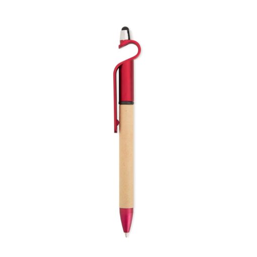 Caneta Para Brindes Ecológica Touch Com Suporte na cor vermelho