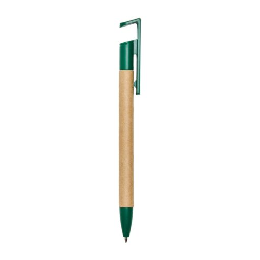 Caneta Com Logo Ecológica C/ Suporte P/ Celular - marrom com detalhes em verde