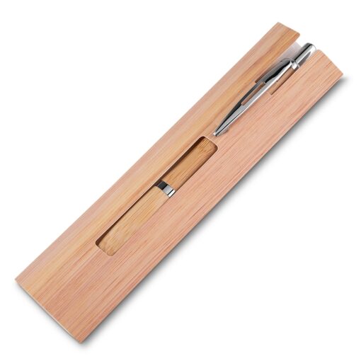 Caneta Personalizada Bambu C/ Estojo Papel na cor madeira