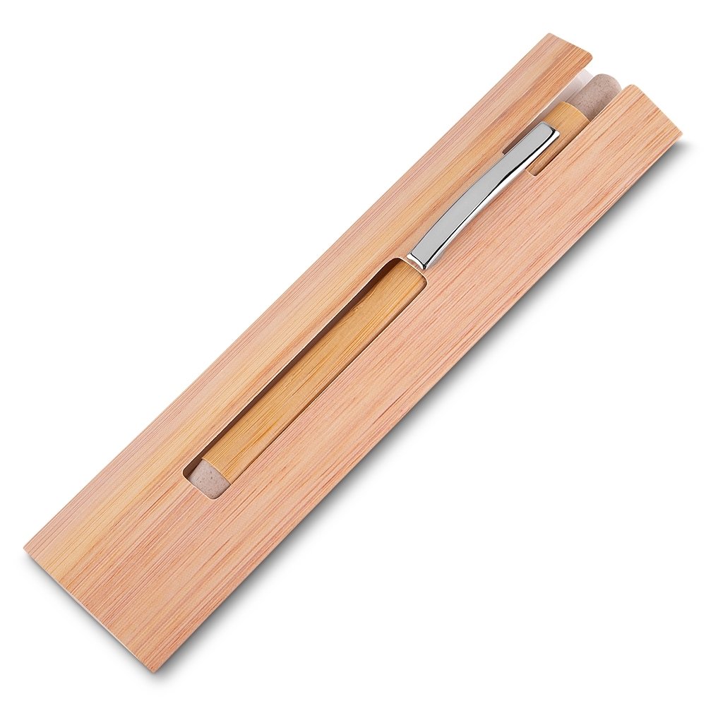 CANETA BAMBU C/ ESTOJO PAPEL SPX-14672 NA COR MADEIRA