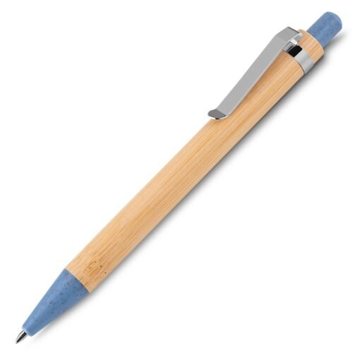 Caneta Ecológica De Bambu Madeira E Azul