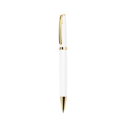Caneta Personalizada Metal - branco com detalhes em dourado