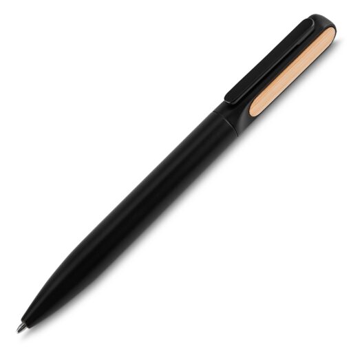 Caneta Para Brindes Metal Det. Bambu C/ Estojo - preto com detalhes em prata