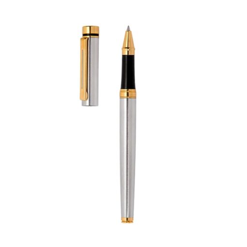 Caneta Personalizada Metal Roller - dourado com detalhes em prata