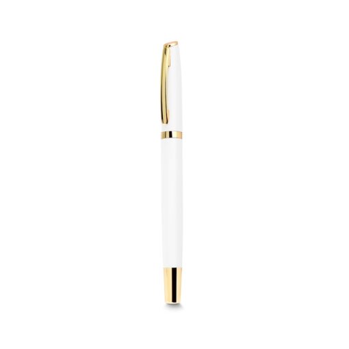 Caneta Personalizada Metal Roller - dourado com detalhes em branco