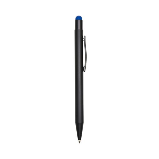 Caneta Com Logo Metal Touch - preto com detalhes em azul