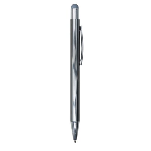 Caneta Para Brindes Metal C/ Ponta Touch - cinza com detalhes em prata