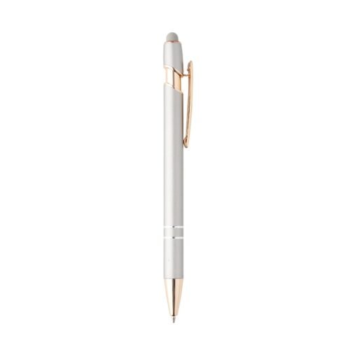Caneta personalizada metal touch - prata com detalhes em cobre