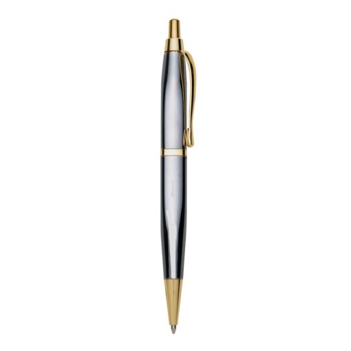 Caneta Personalizada Metal - prata com detalhes em dourado