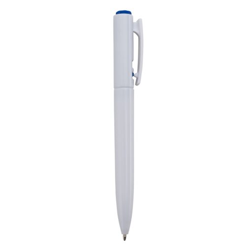 Caneta Personalizada Para Empresas Plástica - branco com detalhes em azul